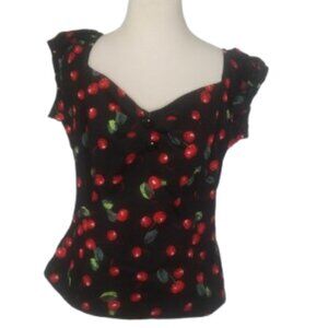 COLLECTIF Dolores cherry print top pin up retro size 2XL  subtle sexy